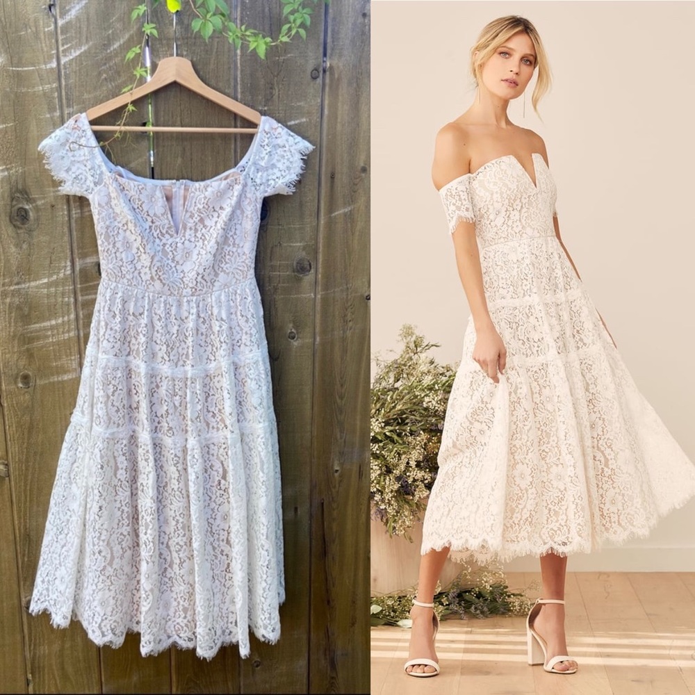 White Lace Off the shoulder Midi Dress 🌿